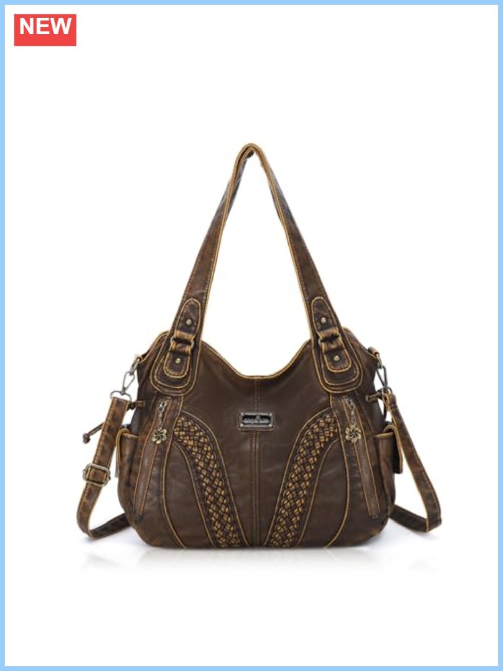 Washed PU Leather Tote Bag Women Shoulder Handbag Satchel Hobo Purse